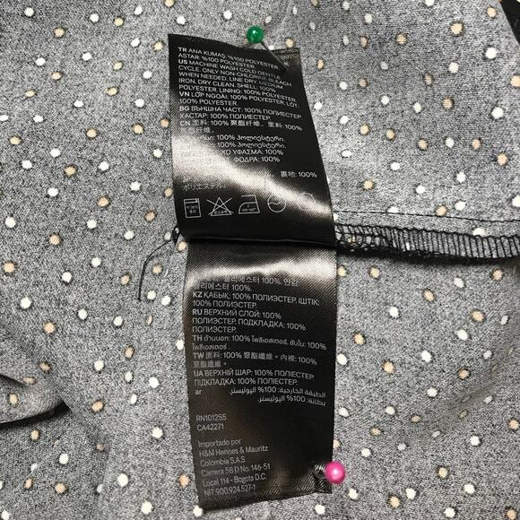 H&N Polka-Dot Black V-Neck Long Bell Sleeve Shift Mini Women Dress 8 - Picture 5 of 9